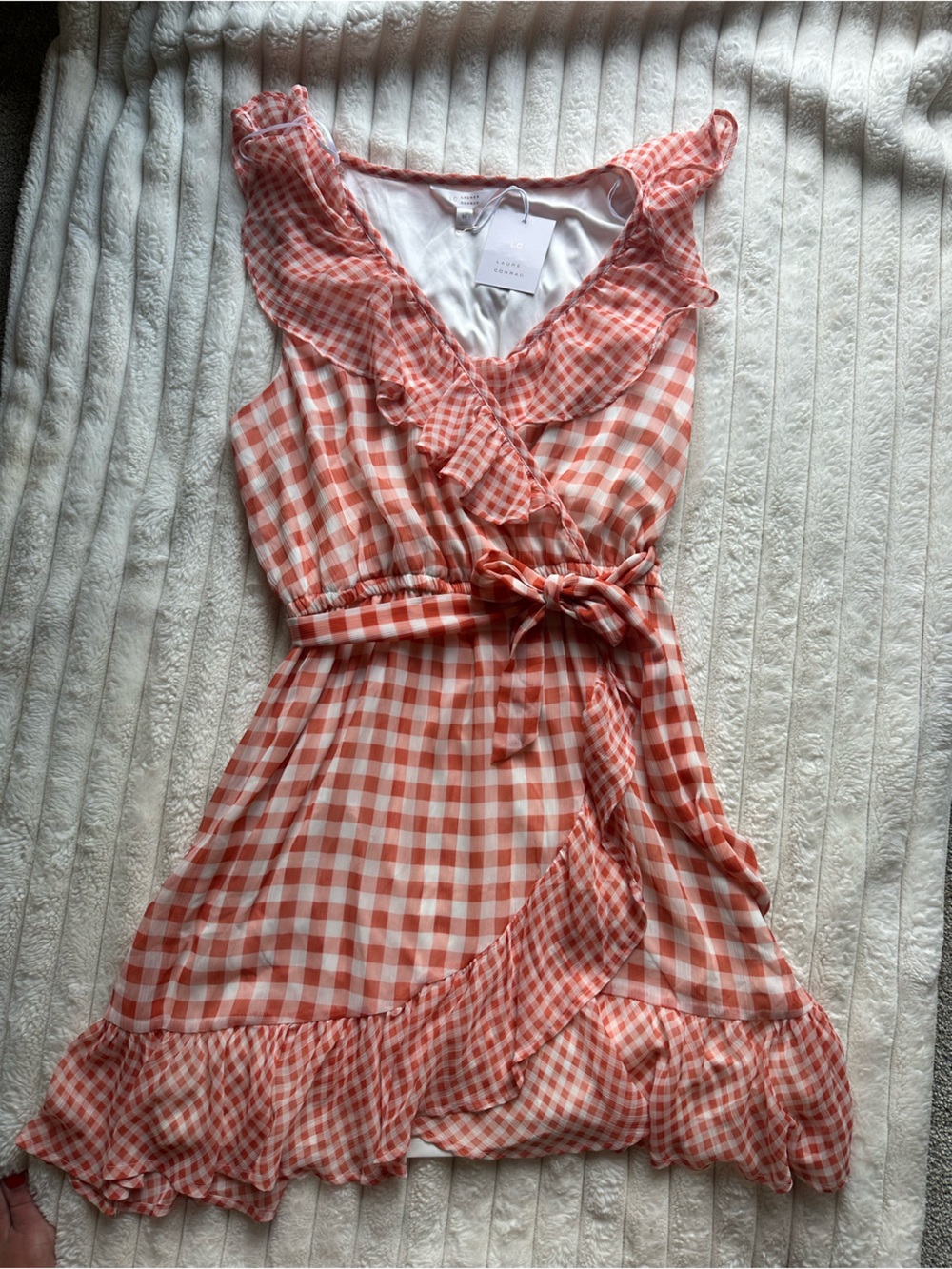 LC Lauren Conrad Orange and White Gingham Dress with Ruffle Hem